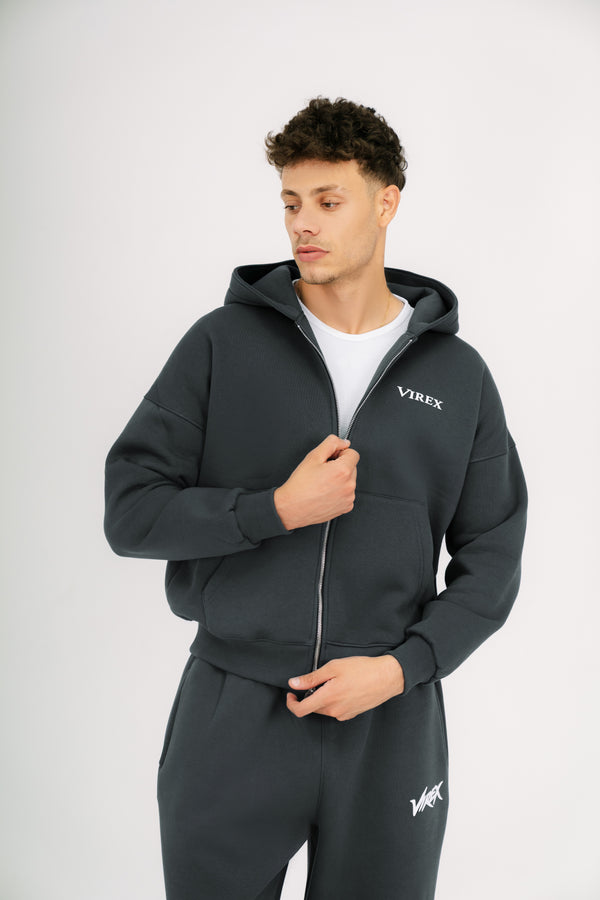 Dark Gray Essential Zip-Up Hoodie