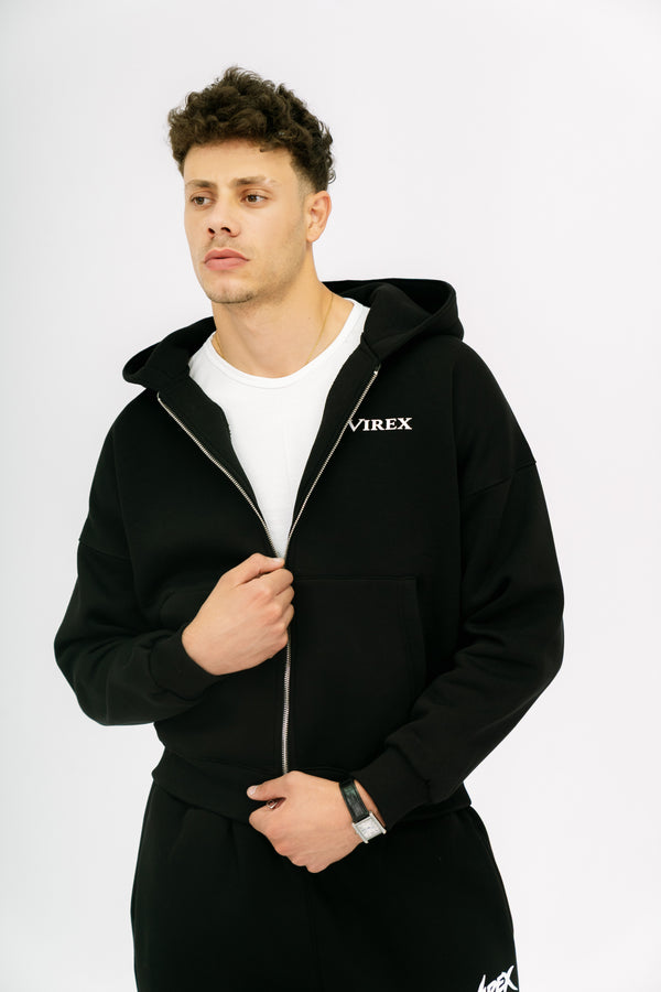 Black Essential Zip-Up Hoodie