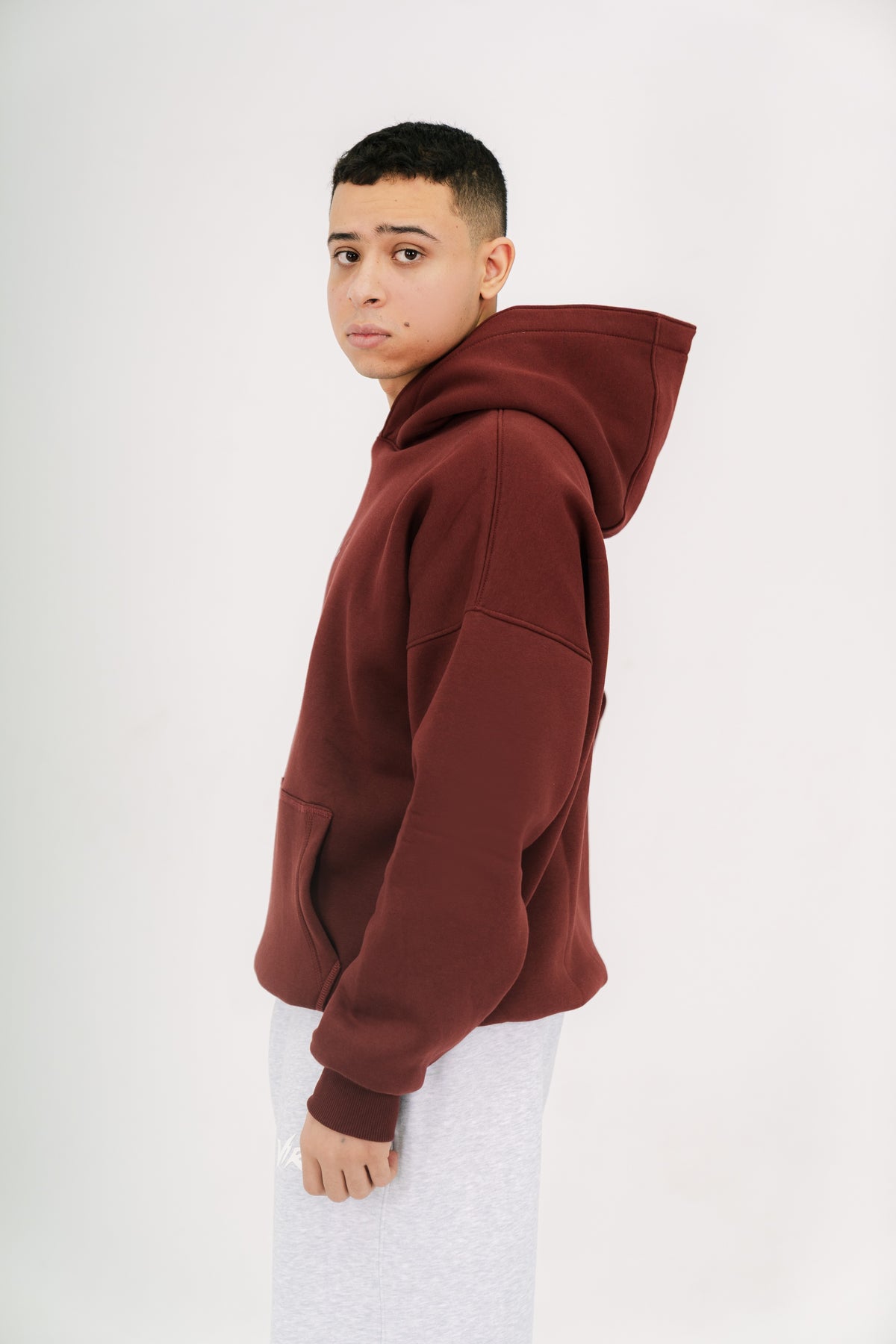 ِEssential Printed Hoodie - Burgandy